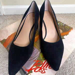Point Toe Black Suede Chunky Heels